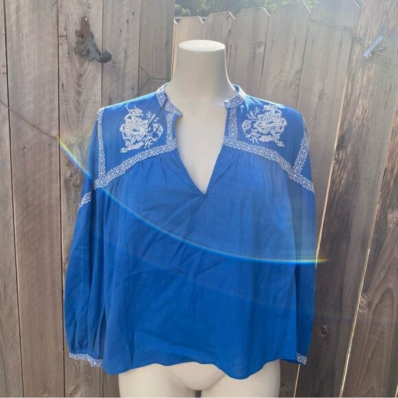 Zara blue EMBROIDERED blouse size XS New - Picture 9 of 11
